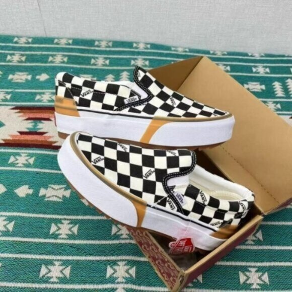 Vans Shoes - VANS Stacked Checkerboard Slip On Canvas Shoes
